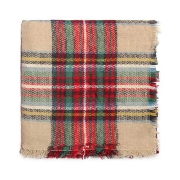 TAN Plaid Printed Oversized fall winter sc… - Picture 4 of 7